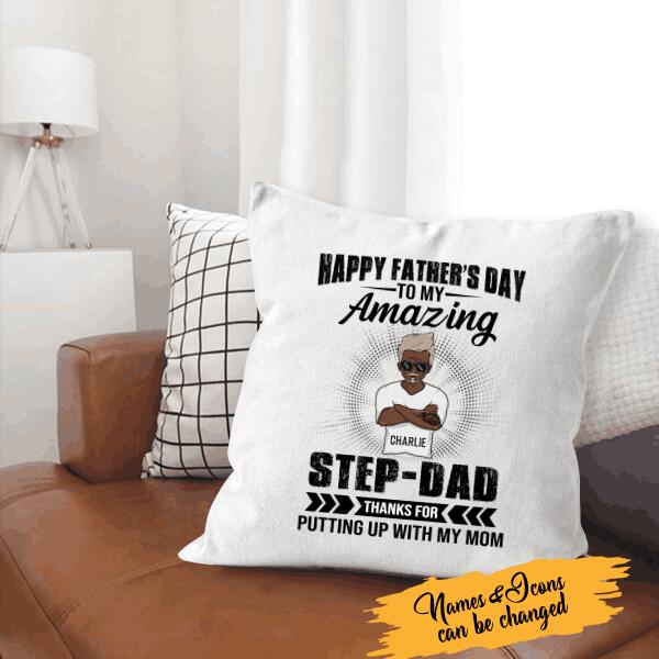 Happy Father's Day To My Amazing Step Dad Personalized Canvas Throw Pillow