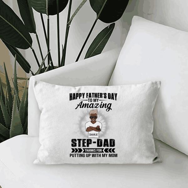 Happy Father's Day To My Amazing Step Dad Personalized Canvas Throw Pillow