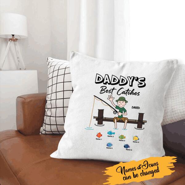Daddy's Best Catches Personalized Canvas Throw Pillow