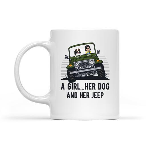 A Girl, Her Dog and Her Jeep Personalized Mug, Best Gift for Girls and Dog Lovers