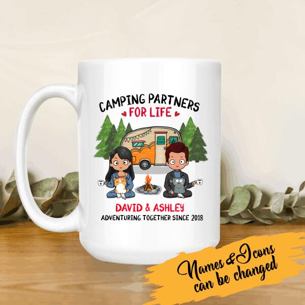 Camping Partner For Life Chibi Couple Personalized Mug, Best Gift For Couples