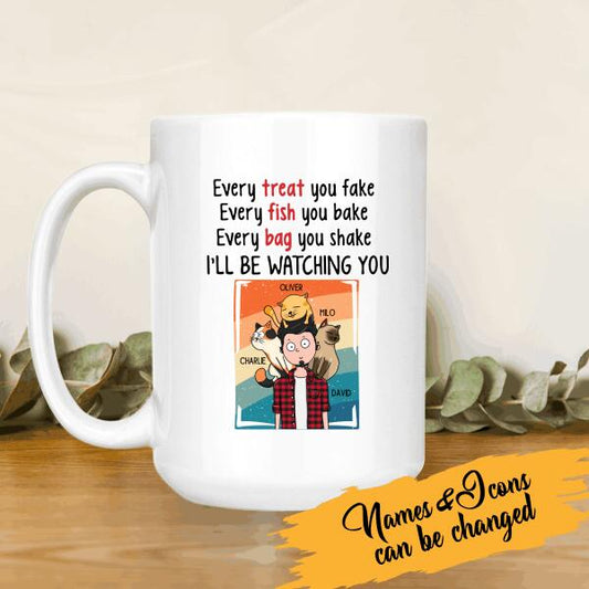 Every Fish You Bake, Personalized Mug Gift for Dad and Cat Lovers