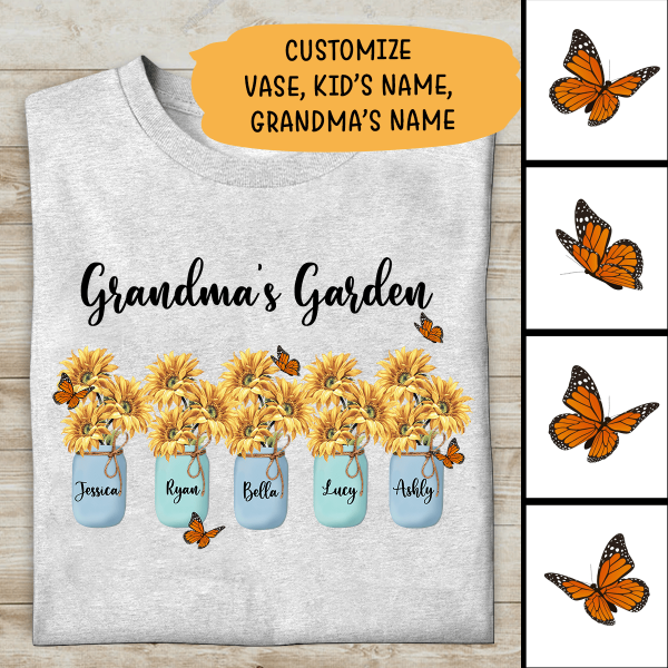 Grandma' Garden Sunflowers Vase Personalized T-shirt Special Gift For Mom, Grandma