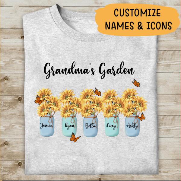 Grandma' Garden Sunflowers Vase Personalized T-shirt Special Gift For Mom, Grandma