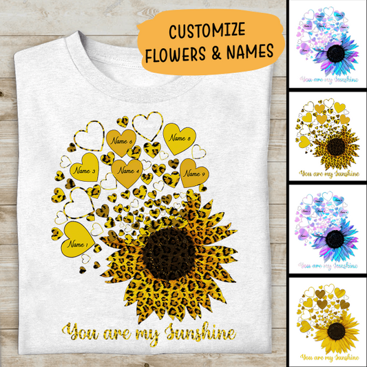 Mom Grandma Little Sunshine Personalized T-Shirt, Gift  For Family