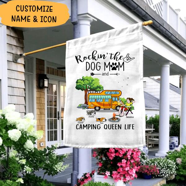 Rockin The Dog Mom Camping Queen Life Personalized Flag Speical Gift