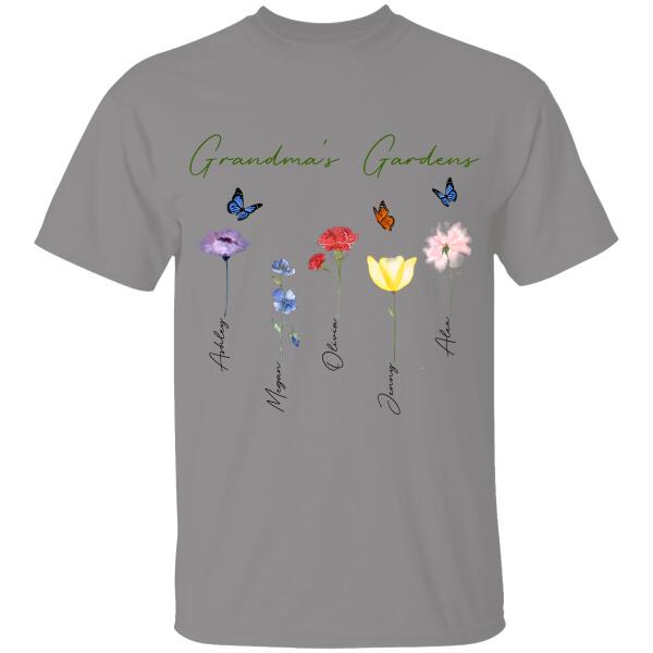 Family Watercolor Flowers Personalized T-Shirt, Best Gift For Grandma And Mom