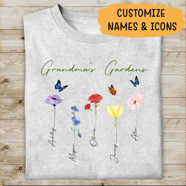 Family Watercolor Flowers Personalized T-Shirt, Best Gift For Grandma And Mom