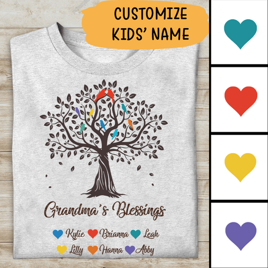 Grandma's Blessings Personalized T-shirt  Special Gift For Mom Mother Grandma