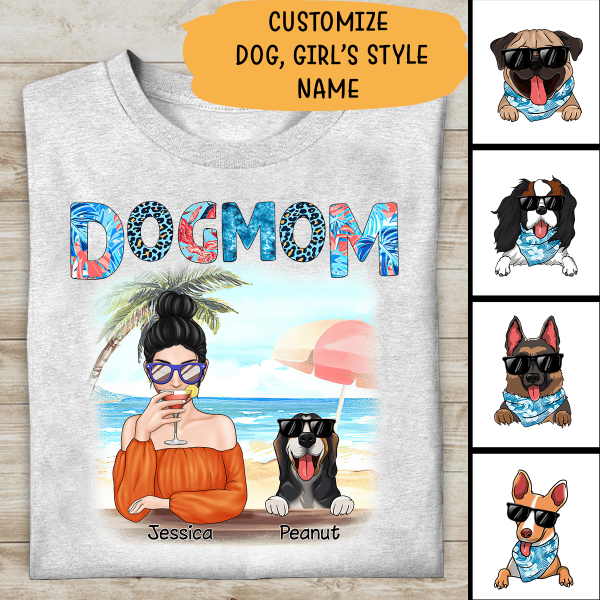 Dog Mom On The Beach Personalized T-shirt For Dog Lover Mother