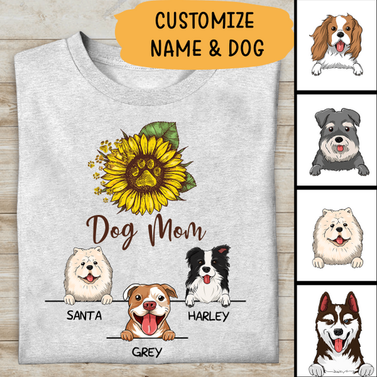 Dog Mom Sunflower Personalized T-shirt For Dog Lover Special Gift For Mother Mama