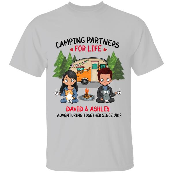 Camping Partner For Life Chibi Couple Personalized T-Shirt And Mug, Best Gift For Couples
