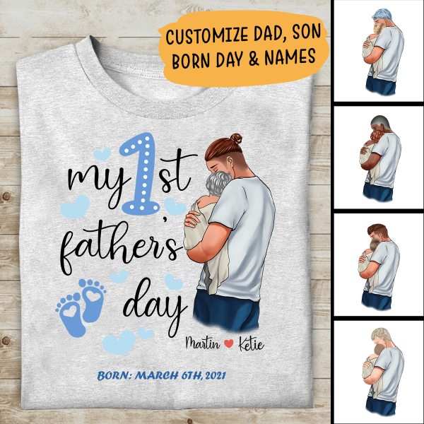 My First Father's Day Born Personalized T-Shirt, Mug, Poster, Canvas, Canvas Throw Pillow, Special Gifts From Dad To Son And Daughter