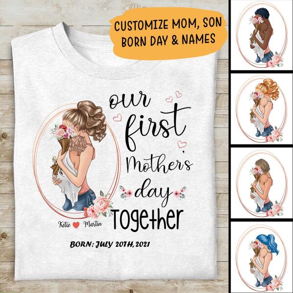 Our First Mother's Day Together Born Personalized T-shirt, Mug, Poster, Canvas Throw Pillow, Canvas, Special Gifts From Mom To Son And Daughter
