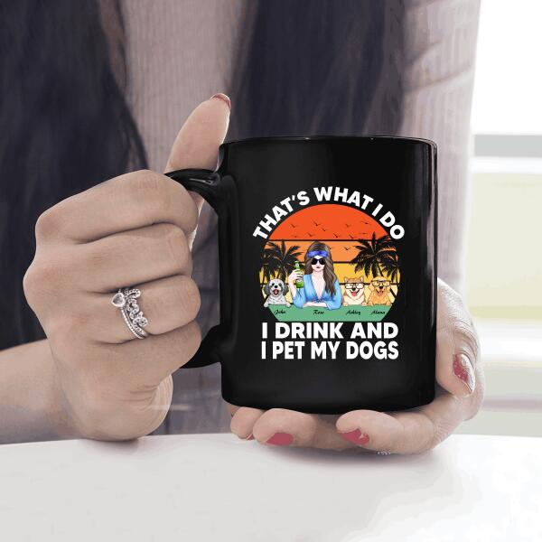 A Girl Drinking With Funny Dogs Personalized T-Shirt, Mug, Special Gifts For Dogs And Hippie Lovers