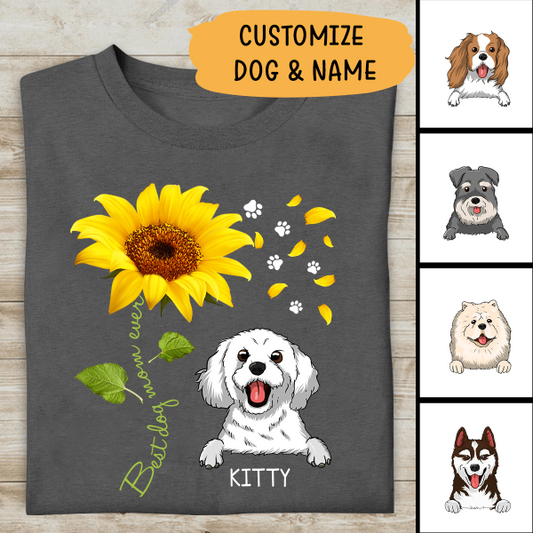 Best Dog Mom Ever Sunflower Personalized T-shirt Special Version For Dog Lover Friends Black Dog
