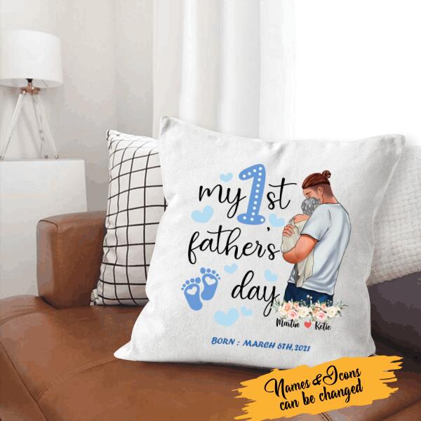 My First Father's Day Born Personalized T-Shirt, Mug, Poster, Canvas, Canvas Throw Pillow, Special Gifts From Dad To Son And Daughter