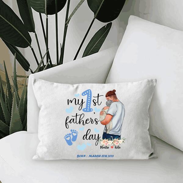 My First Father's Day Born Personalized T-Shirt, Mug, Poster, Canvas, Canvas Throw Pillow, Special Gifts From Dad To Son And Daughter
