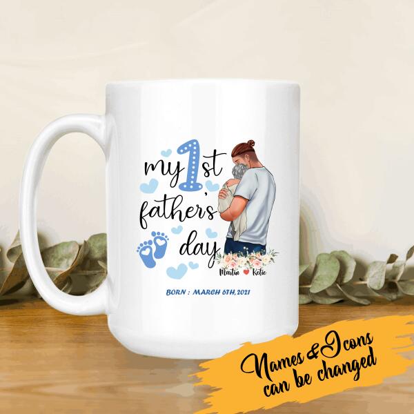 My First Father's Day Born Personalized T-Shirt, Mug, Poster, Canvas, Canvas Throw Pillow, Special Gifts From Dad To Son And Daughter