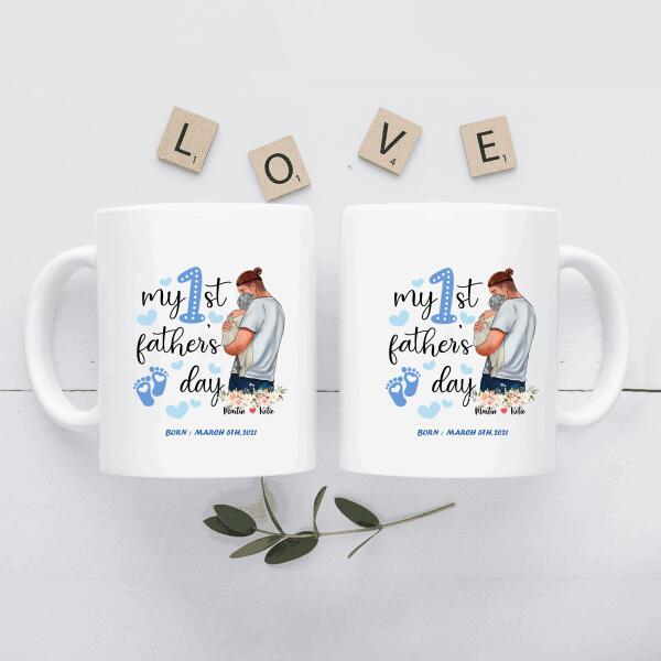 My First Father's Day Born Personalized T-Shirt, Mug, Poster, Canvas, Canvas Throw Pillow, Special Gifts From Dad To Son And Daughter
