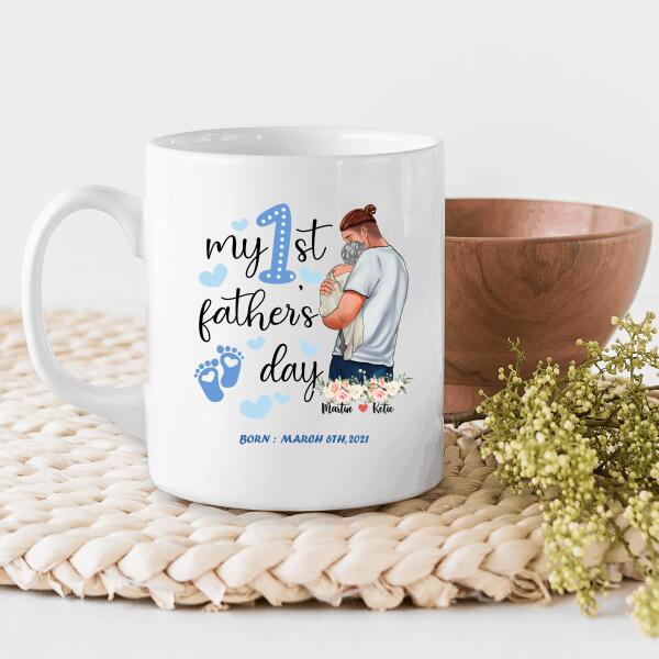 My First Father's Day Born Personalized T-Shirt, Mug, Poster, Canvas, Canvas Throw Pillow, Special Gifts From Dad To Son And Daughter