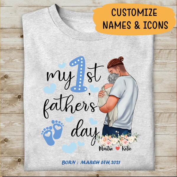 My First Father's Day Born Personalized T-Shirt, Mug, Poster, Canvas, Canvas Throw Pillow, Special Gifts From Dad To Son And Daughter