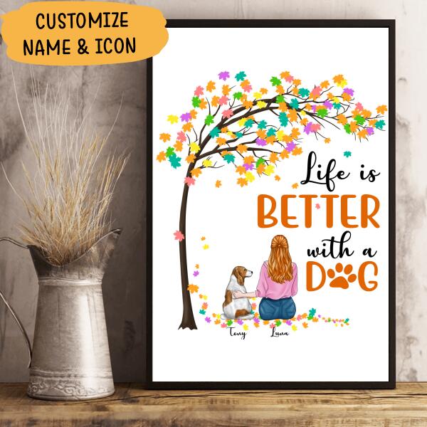 Life Is Better With A Dog Personalized T-Shirt, Mug, Canvas Throw Pillow, Canvas, Best Gifts For Mom And Dog Lovers