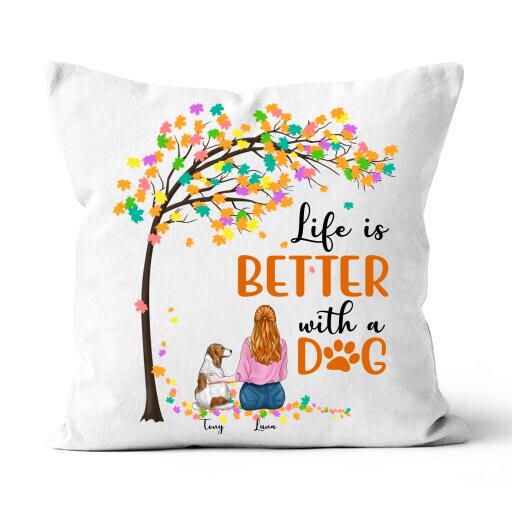 Life Is Better With A Dog Personalized T-Shirt, Mug, Canvas Throw Pillow, Canvas, Best Gifts For Mom And Dog Lovers