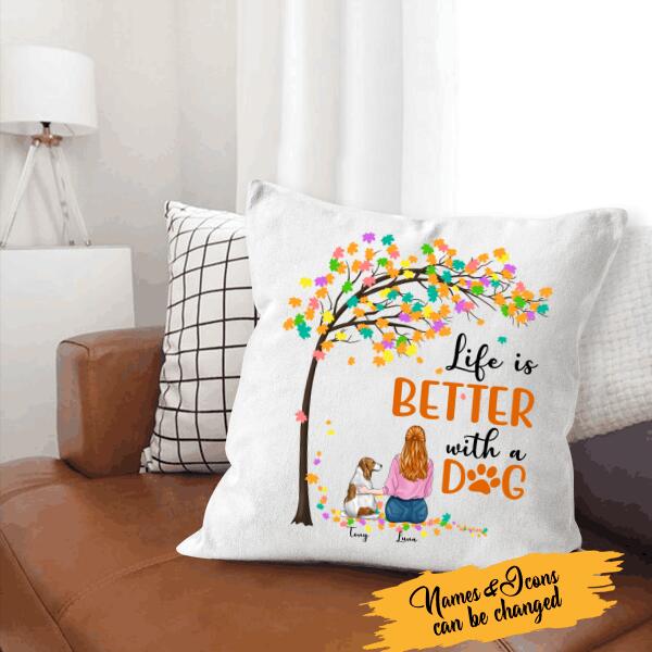 Life Is Better With A Dog Personalized T-Shirt, Mug, Canvas Throw Pillow, Canvas, Best Gifts For Mom And Dog Lovers