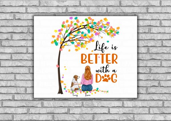 Life Is Better With A Dog Personalized T-Shirt, Mug, Canvas Throw Pillow, Canvas, Best Gifts For Mom And Dog Lovers