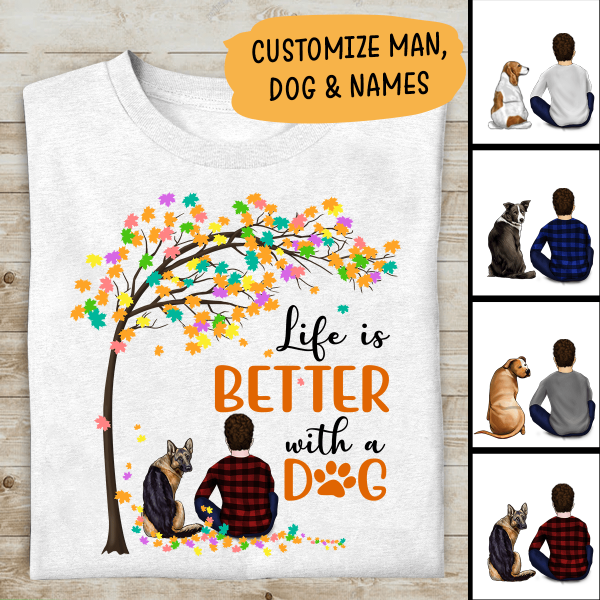 Life Is Better With A Dog Personalized T-Shirt, Mug, Poster, Canvas Throw Pillow, Canvas, Best Gifts For Dad And Dog Lovers