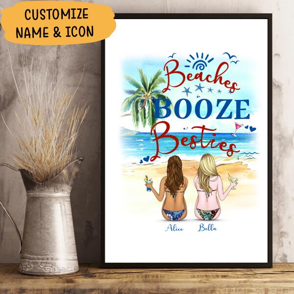 Beaches Booze Besties Personalized T-shirt, Mug, Canvas Throw Pillow, Blanket, Poster, Best Gifts For Friends