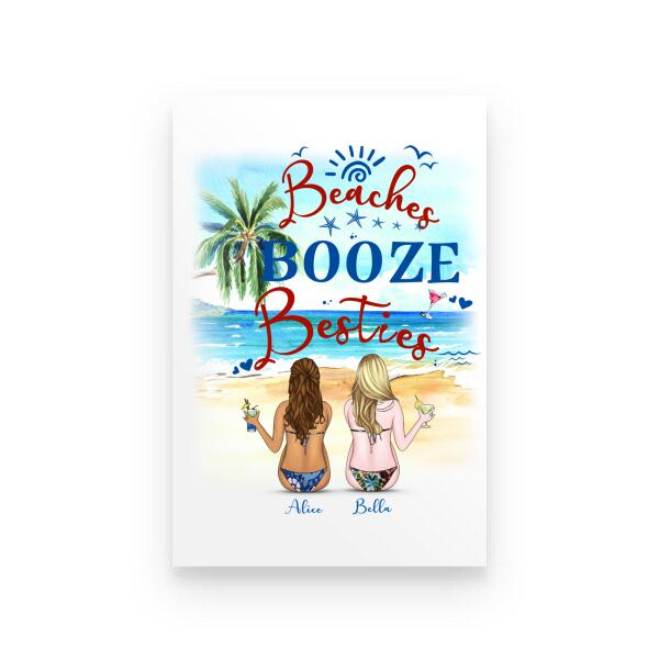 Beaches Booze Besties Personalized T-shirt, Mug, Canvas Throw Pillow, Blanket, Poster, Best Gifts For Friends