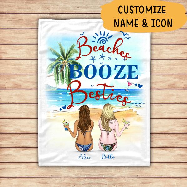 Beaches Booze Besties Personalized T-shirt, Mug, Canvas Throw Pillow, Blanket, Poster, Best Gifts For Friends