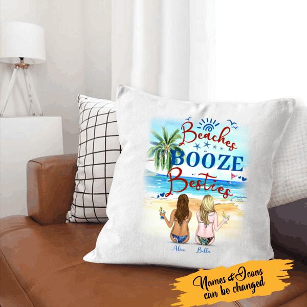Beaches Booze Besties Personalized T-shirt, Mug, Canvas Throw Pillow, Blanket, Poster, Best Gifts For Friends