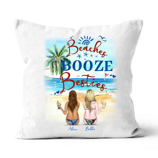 Beaches Booze Besties Personalized T-shirt, Mug, Canvas Throw Pillow, Blanket, Poster, Best Gifts For Friends
