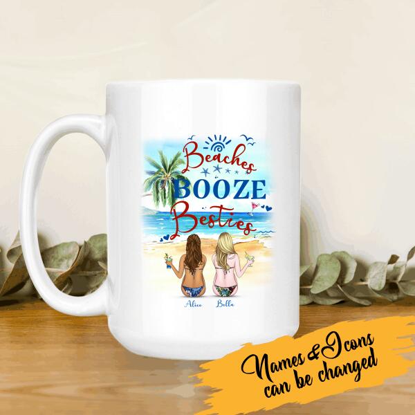 Beaches Booze Besties Personalized T-shirt, Mug, Canvas Throw Pillow, Blanket, Poster, Best Gifts For Friends