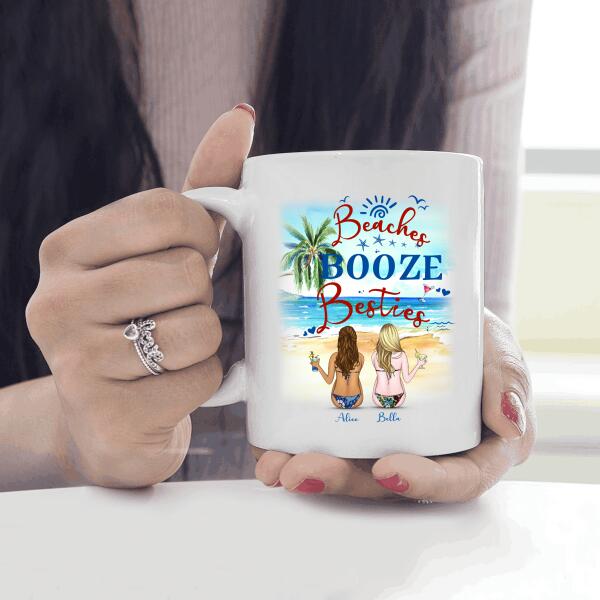 Beaches Booze Besties Personalized T-shirt, Mug, Canvas Throw Pillow, Blanket, Poster, Best Gifts For Friends