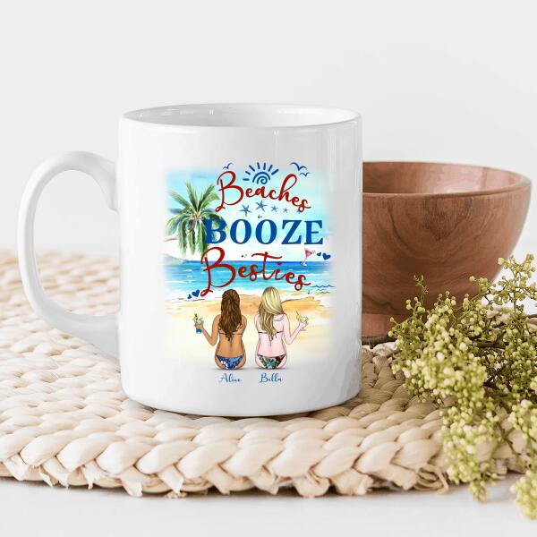 Beaches Booze Besties Personalized T-shirt, Mug, Canvas Throw Pillow, Blanket, Poster, Best Gifts For Friends