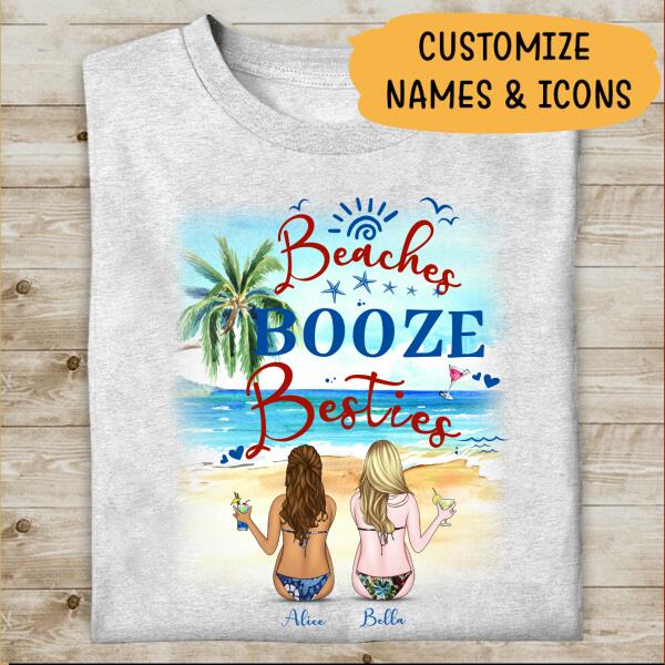 Beaches Booze Besties Personalized T-shirt, Mug, Canvas Throw Pillow, Blanket, Poster, Best Gifts For Friends