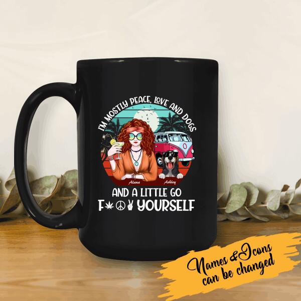 Hippie Girl with Dog Personalized T-Shirt, Mug, Special Gifts For Dog and Hippie Lovers