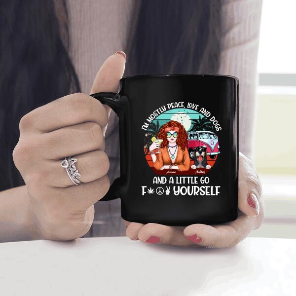 Hippie Girl with Dog Personalized T-Shirt, Mug, Special Gifts For Dog and Hippie Lovers