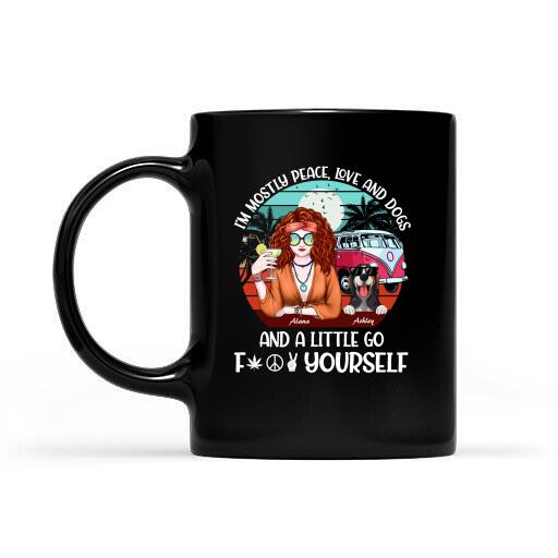 Hippie Girl with Dog Personalized T-Shirt, Mug, Special Gifts For Dog and Hippie Lovers