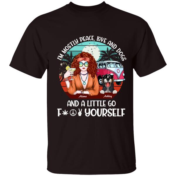 Hippie Girl with Dog Personalized T-Shirt, Mug, Special Gifts For Dog and Hippie Lovers