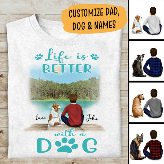 Life Is Better With A Dog Personalized T-shirt, Mug, Canvas Throw Pillow, Poster, Blanket, Bests Gift For Dad And Dog Lovers