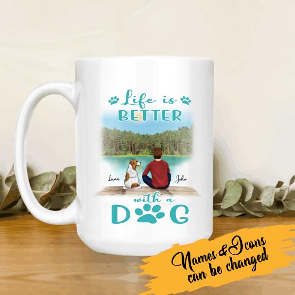 Life Is Better With A Dog Personalized T-shirt, Mug, Canvas Throw Pillow, Poster, Blanket, Bests Gift For Dad And Dog Lovers