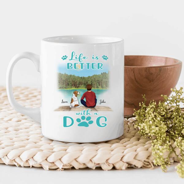 Life Is Better With A Dog Personalized T-shirt, Mug, Canvas Throw Pillow, Poster, Blanket, Bests Gift For Dad And Dog Lovers