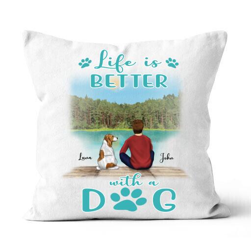 Life Is Better With A Dog Personalized T-shirt, Mug, Canvas Throw Pillow, Poster, Blanket, Bests Gift For Dad And Dog Lovers