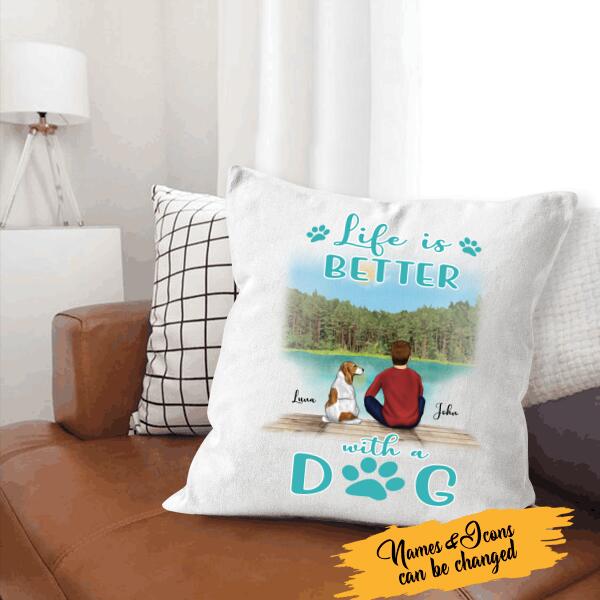 Life Is Better With A Dog Personalized T-shirt, Mug, Canvas Throw Pillow, Poster, Blanket, Bests Gift For Dad And Dog Lovers