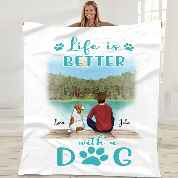 Life Is Better With A Dog Personalized T-shirt, Mug, Canvas Throw Pillow, Poster, Blanket, Bests Gift For Dad And Dog Lovers